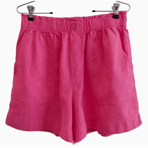NWT LOFT High Waist Shorts  Linen Blend Pink Pull On Elastic Sz Small - Picture 1 of 5